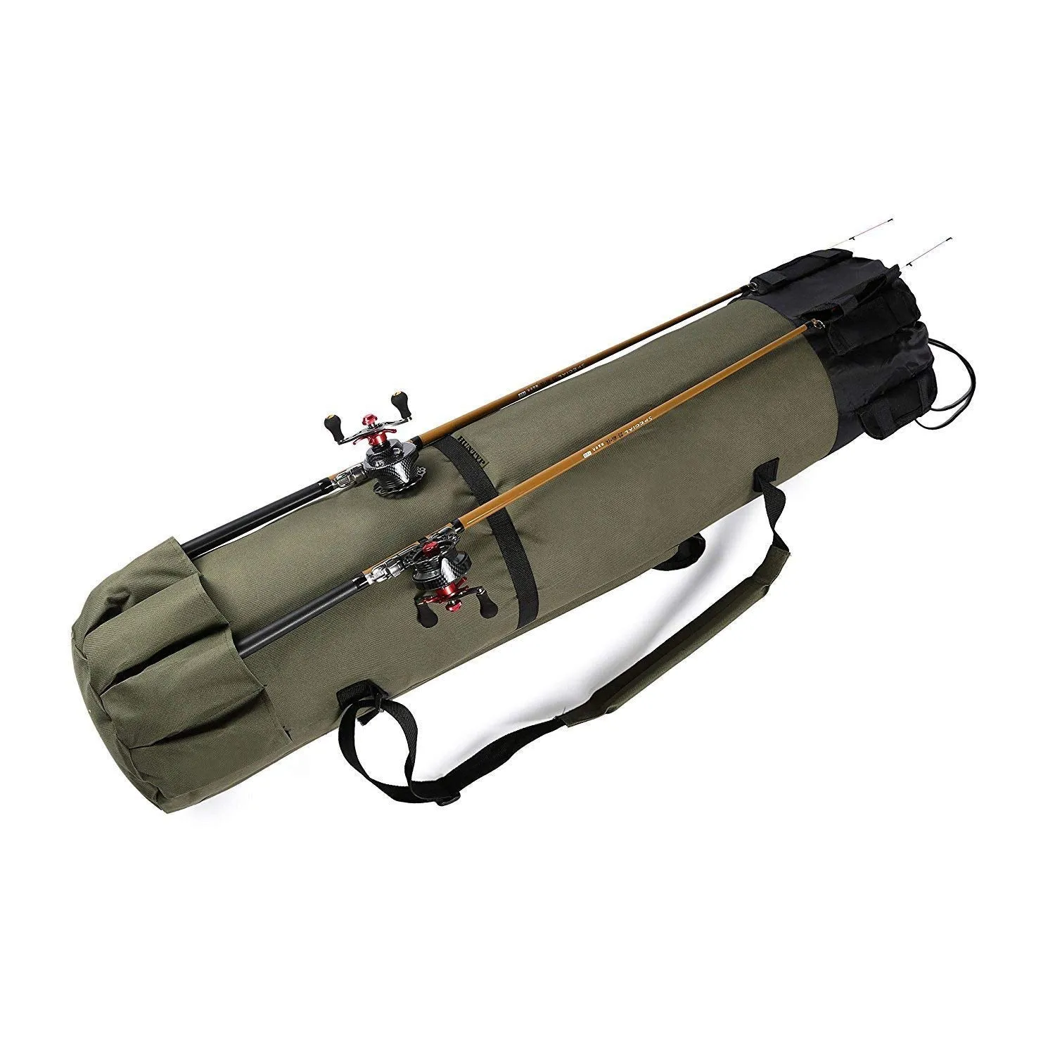 Durable Canvas Fishing Rod & Reel Organizer Bag Travel Carry Case Backpack - Image 8