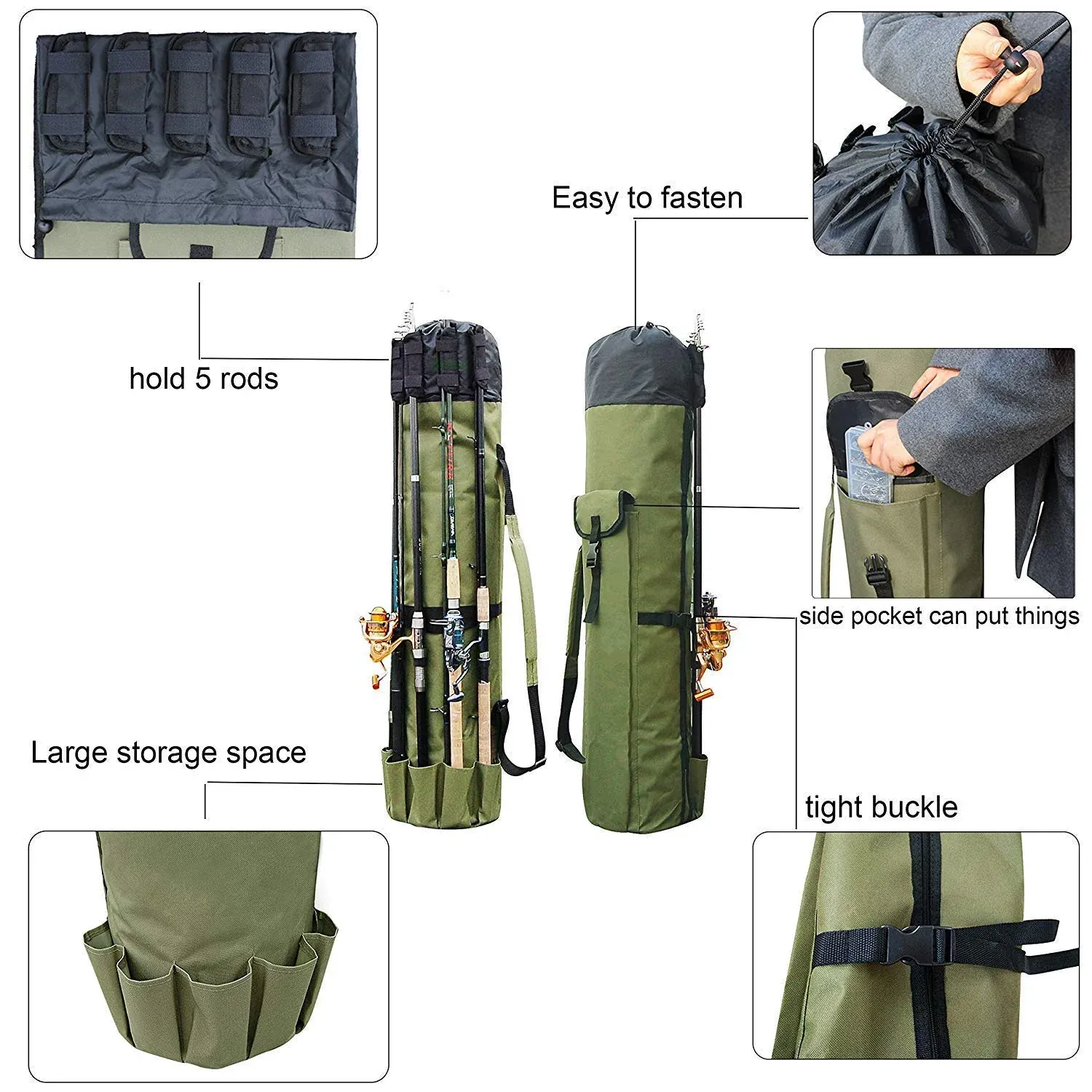 Durable Canvas Fishing Rod & Reel Organizer Bag Travel Carry Case Backpack - Image 2