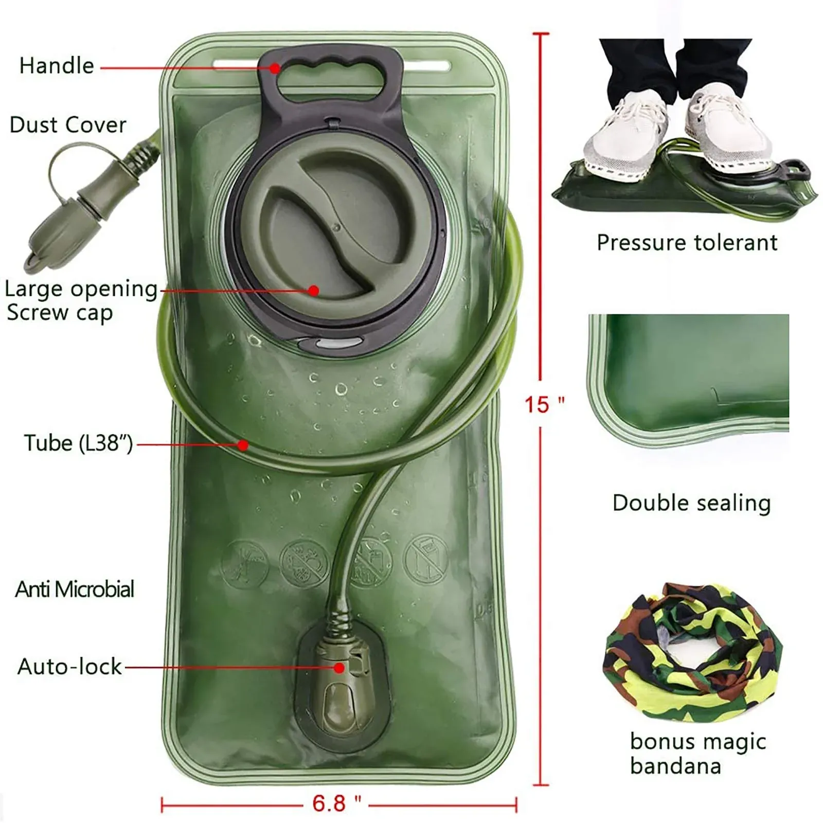Hydration Bladder, 2L-3L Leak Proof Water Reservoir Storage Bag for Hiking Backpack - Image 2