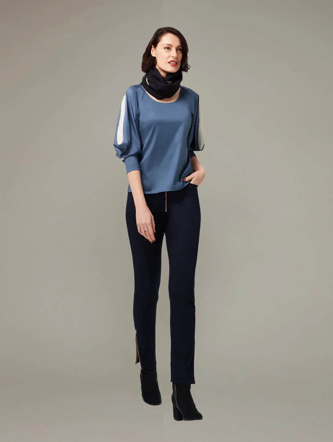 B013 _ VOLPLANE _ Statement Sleeve Top _ Graphite/Oyster